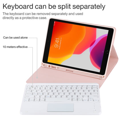 TG-102BC Detachable Bluetooth White Keyboard + Microfiber Leather Tablet Case for iPad 10.2 inch / iPad Air (2019), with Touch Pad & Pen Slot & Holder(Pink) - For iPad Air by buy2fix | Online Shopping UK | buy2fix