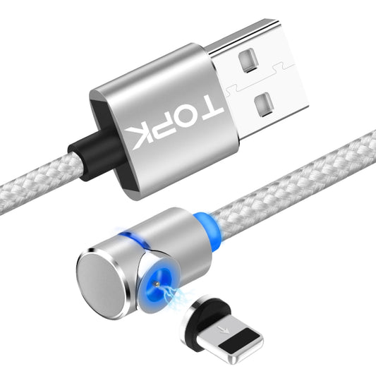 TOPK AM30 2m 2.4A Max USB to 8 Pin 90 Degree Elbow Magnetic Charging Cable with LED Indicator(Silver) - Charging Cable & Head by TOPK | Online Shopping UK | buy2fix