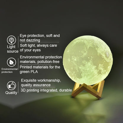 15cm Touch Control 3D Print Moon Lamp, USB Charging White + Yellow Light Color Changing LED Energy-saving Night Light with Wooden Holder Base - Night Lights by buy2fix | Online Shopping UK | buy2fix