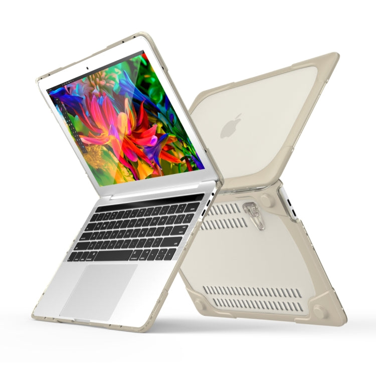 For Macbook Pro 13.3 inch (A1708) & with Touchbar (A1706) Laptop TPU + PC Folding Shockproof Protective Case with Holder(Khaki) - MacBook Pro Cases by buy2fix | Online Shopping UK | buy2fix