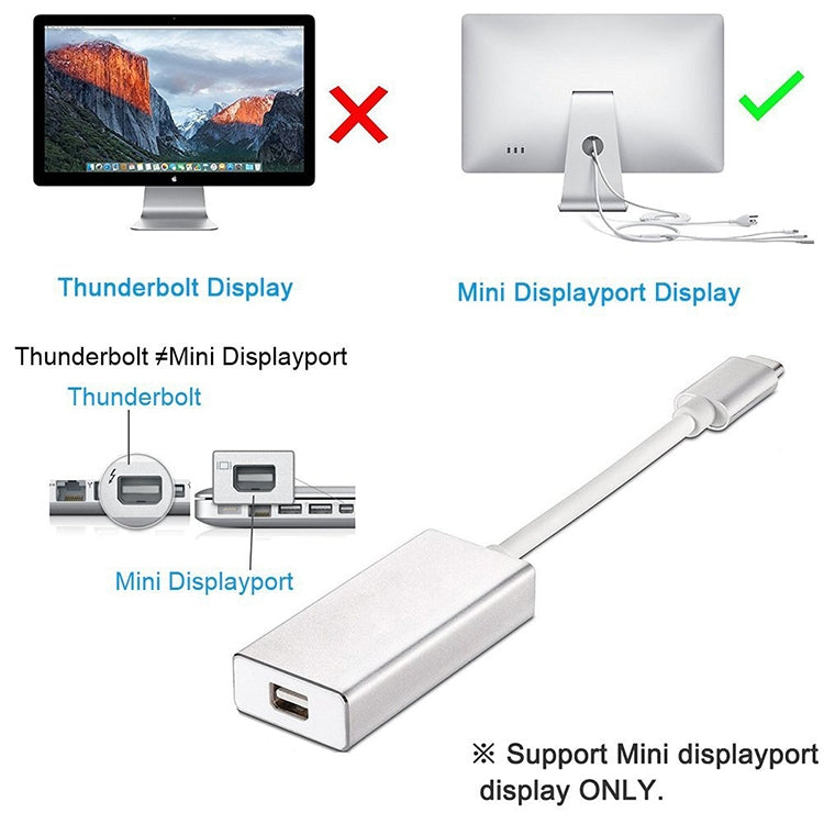 USB-C / Type-C 3.1 Male to Mini DP Female HD Converter, Length: 12cm(Silver) - Cable & Adapter by buy2fix | Online Shopping UK | buy2fix