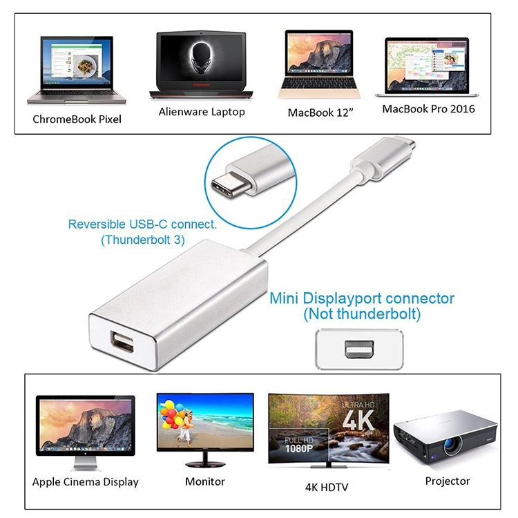 USB-C / Type-C 3.1 Male to Mini DP Female HD Converter, Length: 12cm(Silver) - Cable & Adapter by buy2fix | Online Shopping UK | buy2fix