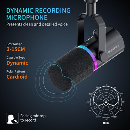 FEELWORLD PM1-AS XLR/USB Dynamic Microphone for Podcasting Recording Gaming Live Streaming with Boom Arm (Black) - Microphone by FEELWORLD | Online Shopping UK | buy2fix