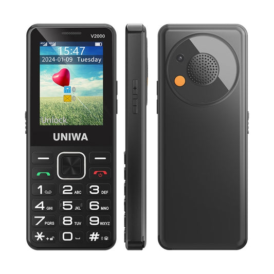 UNIWA V2000 Elder Keypad Phone, 2.4 inch Unisoc T107, 1700mAh Battery, LED Flashlight, SOS, Network: 4G, US Plug (Black) - UNIWA by UNIWA | Online Shopping UK | buy2fix