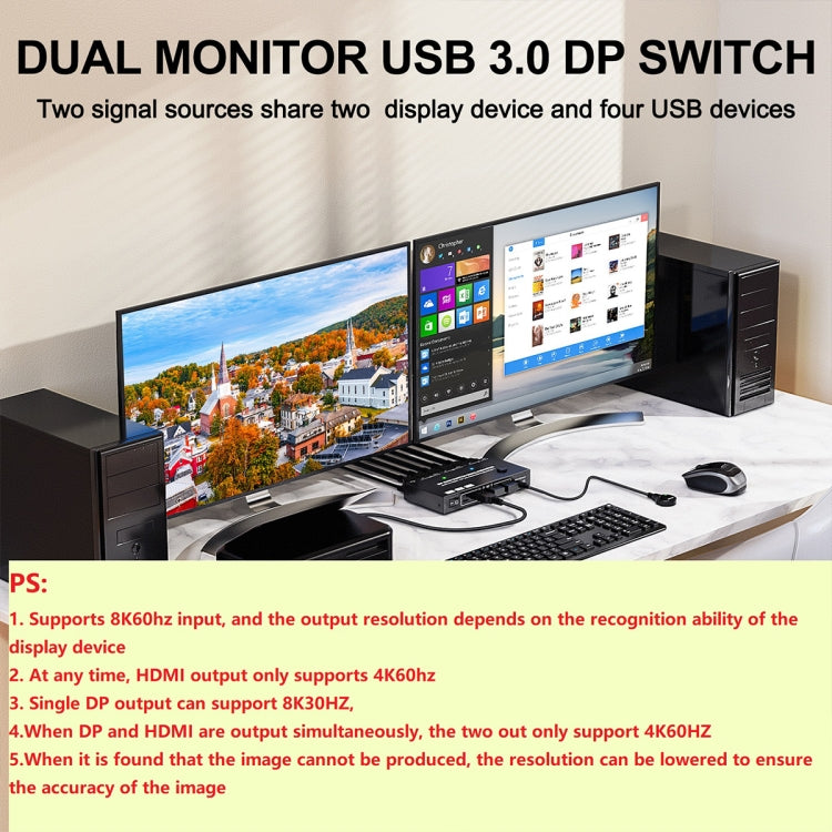 KC-KVM212DH 4K 60HZ USB3.0 DP Dual Display KVM Switcher with MST Dual Screen Extension Replication - Switch by buy2fix | Online Shopping UK | buy2fix