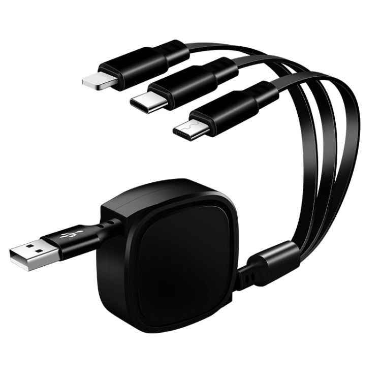 1.2m 3.5A Max 3 in 1 USB to USB-C / Type-C + 8Pin + Micro USB Retractable Charging Cable(Black) - Multifunction Cable by buy2fix | Online Shopping UK | buy2fix