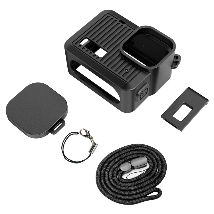 For GoPro HERO 2024 PULUZ Silicone Protective Case Side Interface Cover with Wrist Strap & Lens Cover (Black) - Silicone Cases by PULUZ | Online Shopping UK | buy2fix