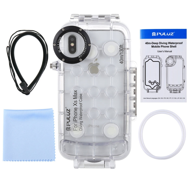 For iPhone XS Max PULUZ 40m/130ft Waterproof Diving Case, Photo Video Taking Underwater Housing Cover(Transparent) - More iPhone Cases by PULUZ | Online Shopping UK | buy2fix