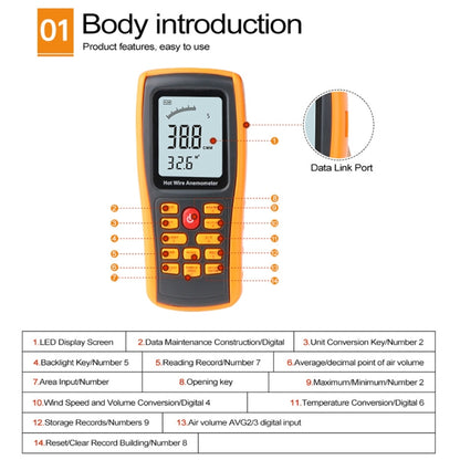 BENETECH GM8903 2.6 inch LCD Screen Digital Hot Wire Wind Speed Wind Temperature Anemometer - Tachometers & Anemometer by BENETECH | Online Shopping UK | buy2fix