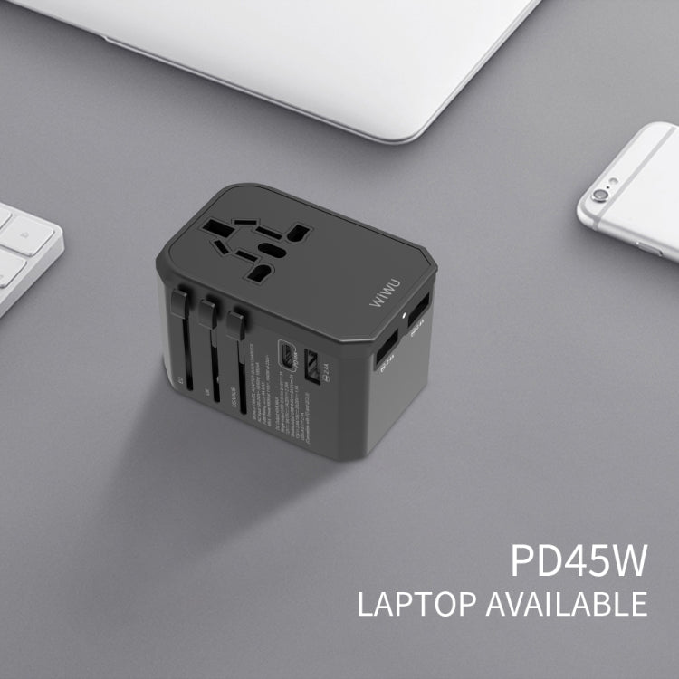 WIWU UA304 45W Multifunction World Travel Adapter Quick Charger with 4 International Plug & 3xUSB Port & Type-C Port - USB Charger by WIWU | Online Shopping UK | buy2fix