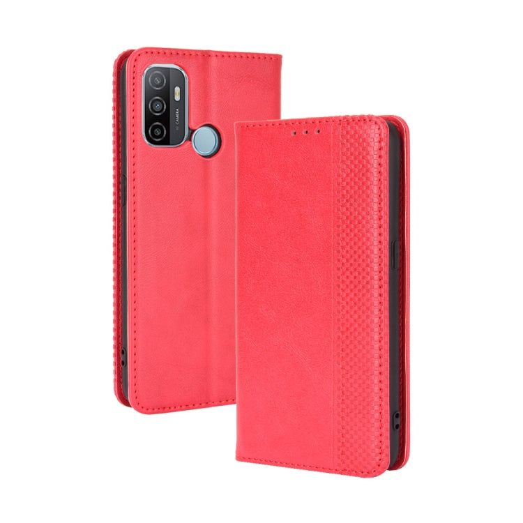 For OPPO A53 2020 / A53S 2020 / A33  Magnetic Buckle Retro Crazy Horse Texture Horizontal Flip Leather Case with Holder & Card Slots & Photo Frame(Red) - OPPO Cases by buy2fix | Online Shopping UK | buy2fix