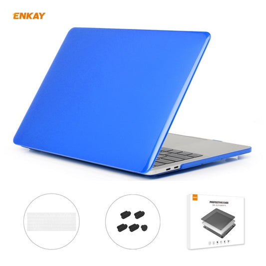 ENKAY 3 in 1 Crystal Laptop Protective Case + US Version TPU Keyboard Film + Anti-dust Plugs Set for MacBook Pro 15.4 inch A1707 & A1990 (with Touch Bar)(Dark Blue) - MacBook Pro Cases by ENKAY | Online Shopping UK | buy2fix