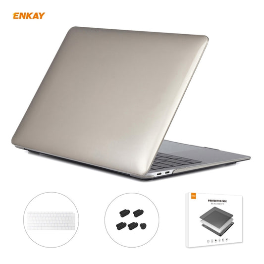 For MacBook Air 13.3 inch A1932 2018 ENKAY 3 in 1 Crystal Laptop Protective Case and EU Version TPU Keyboard Film and Anti-dust Plugs Set(Grey) - MacBook Air Cases by ENKAY | Online Shopping UK | buy2fix