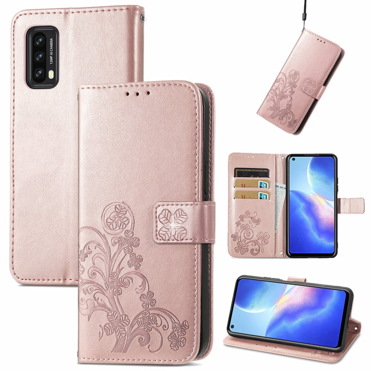 For Blackview A90 Four-leaf Clasp Embossed Buckle Mobile Phone Protection Leather Case with Lanyard & Card Slot & Wallet & Bracket Function(Rose Gold) -  by buy2fix | Online Shopping UK | buy2fix