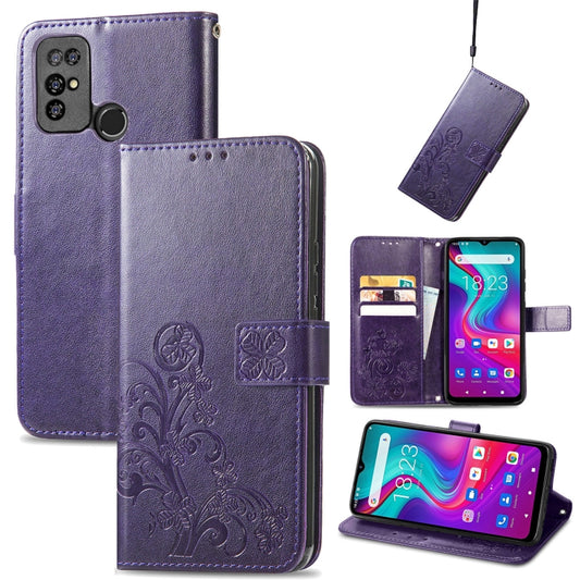 For  Doogee X96 Pro Four-leaf Clasp Embossed Buckle Mobile Phone Protection Leather Case with Lanyard & Card Slot & Wallet & Bracket Function(Purple) - More Brand by buy2fix | Online Shopping UK | buy2fix