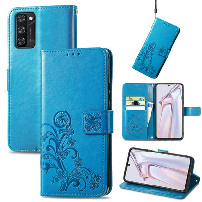 For Blackview A100 Four-leaf Clasp Embossed Buckle Mobile Phone Protection Leather Case with Lanyard & Card Slot & Wallet & Bracket Function(Blue) - More Brand by buy2fix | Online Shopping UK | buy2fix