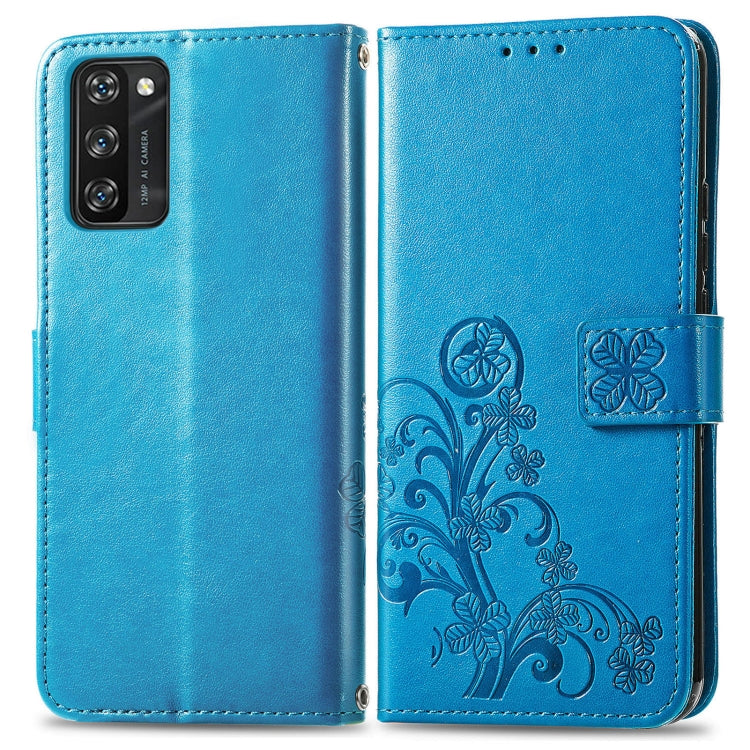 For Blackview A100 Four-leaf Clasp Embossed Buckle Mobile Phone Protection Leather Case with Lanyard & Card Slot & Wallet & Bracket Function(Blue) - More Brand by buy2fix | Online Shopping UK | buy2fix