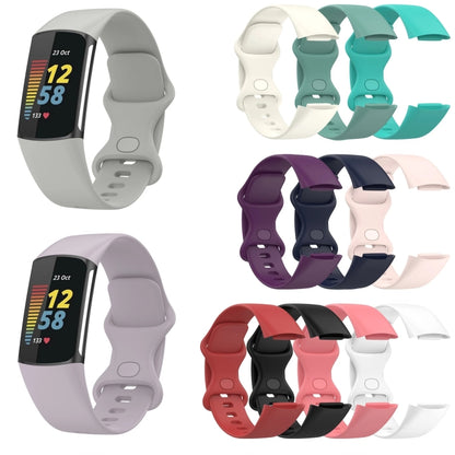 For Fitbit Charge 5 Monochromatic Silicone Watch Band, Size：Large Size(Grey) - Watch Bands by buy2fix | Online Shopping UK | buy2fix