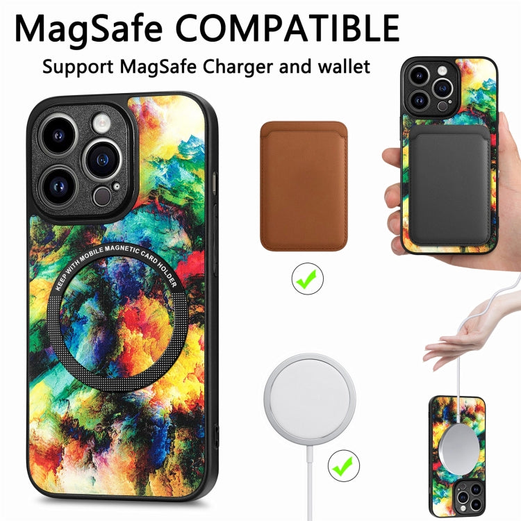 For iPhone 14 Pro Colored Drawing Leather Back Cover Magsafe Phone Case(Emerald) - iPhone 14 Pro Cases by buy2fix | Online Shopping UK | buy2fix