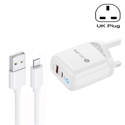 PD04 Type-C + USB Mobile Phone Charger with USB to 8 Pin Cable, UK Plug(White) - USB Charger by buy2fix | Online Shopping UK | buy2fix