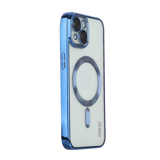 For iPhone 14 ENKAY Electroplated MagSafe Shockproof TPU Phone Case with Lens Film(Dark Blue) - iPhone 14 Cases by ENKAY | Online Shopping UK | buy2fix
