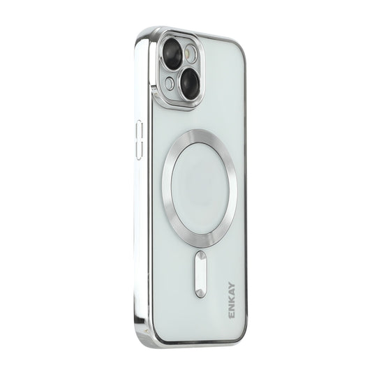 For iPhone 14 ENKAY Electroplated MagSafe Shockproof TPU Phone Case with Lens Film(Silver) - iPhone 14 Cases by ENKAY | Online Shopping UK | buy2fix