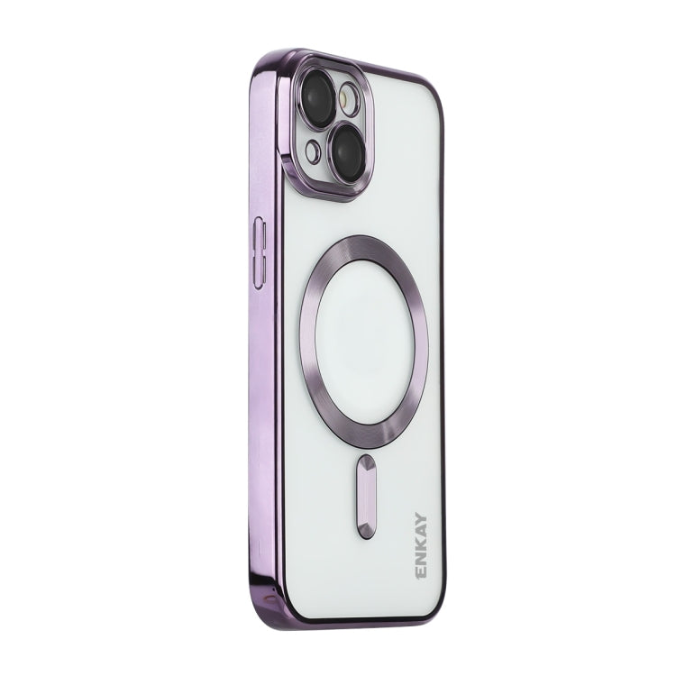 For iPhone 14 ENKAY Electroplated MagSafe Shockproof TPU Phone Case with Lens Film(Purple) - iPhone 14 Cases by ENKAY | Online Shopping UK | buy2fix