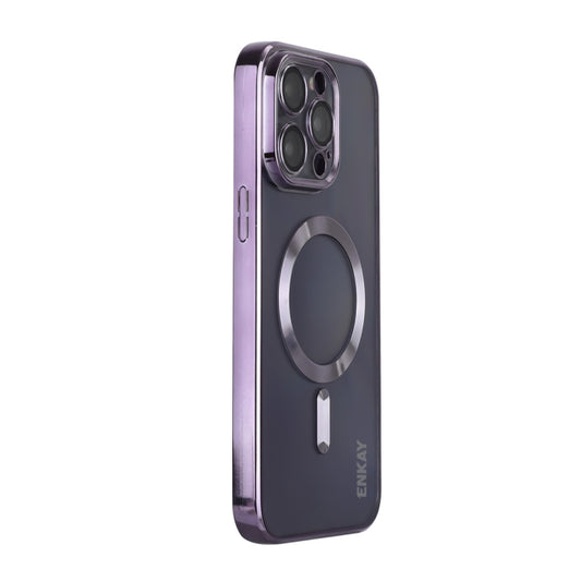 For iPhone 14 Pro ENKAY Electroplated MagSafe Shockproof TPU Phone Case with Lens Film(Purple) - iPhone 14 Pro Cases by ENKAY | Online Shopping UK | buy2fix