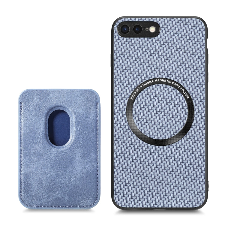 For iPhone SE 2022 / 2020 /  7 / 8 Carbon Fiber Leather Card Magsafe Magnetic Phone Case(Blue) - More iPhone Cases by buy2fix | Online Shopping UK | buy2fix