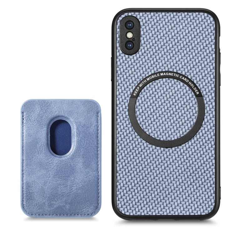 For iPhone X / XS Carbon Fiber Leather Card Magsafe Magnetic Phone Case(Blue) - More iPhone Cases by buy2fix | Online Shopping UK | buy2fix