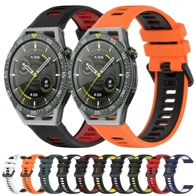 For Huawei Watch 3 Pro 22mm Sports Two-Color Silicone Watch Band(Black+Green) - Watch Bands by buy2fix | Online Shopping UK | buy2fix