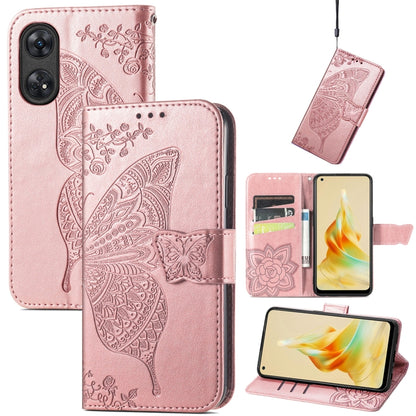 For OPPO Reno8 T 4G Butterfly Love Flower Embossed Leather Phone Case(Rose Gold) - OPPO Cases by buy2fix | Online Shopping UK | buy2fix