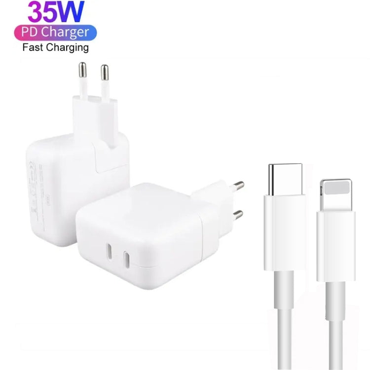 35W PD3.0 USB-C / Type-C Dual Port Charger with 1m Type-C to 8 Pin Data Cable, EU Plug - USB Charger by buy2fix | Online Shopping UK | buy2fix