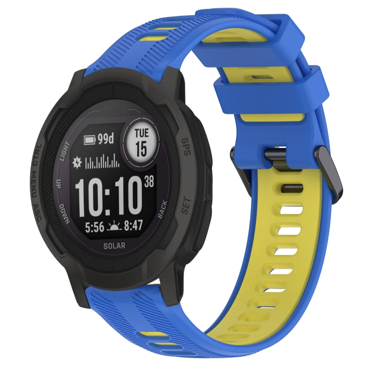 For Garmin Instinct 2 Solar Sports Two-Color Silicone Watch Band(Blue+Yellow) - Watch Bands by buy2fix | Online Shopping UK | buy2fix