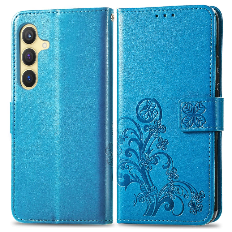 For Samsung Galaxy S24+ 5G Four-leaf Clasp Embossed Buckle Leather Phone Case(Blue) - Galaxy S24+ 5G Cases by buy2fix | Online Shopping UK | buy2fix