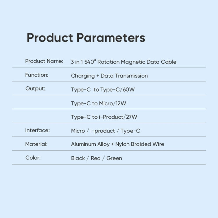 ENKAY PD60W Type-C to Type-C / 8 Pin / Micro USB Magnetic 540 Degrees Rotating Fast Charging Cable, Length:2m(Black) - Charging Cable & Head by ENKAY | Online Shopping UK | buy2fix