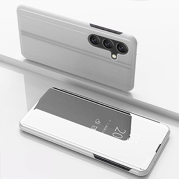 For Samsung Galaxy A05s Plated Mirror Horizontal Flip Leather Phone Case with Holder(Silver) - Galaxy Phone Cases by buy2fix | Online Shopping UK | buy2fix