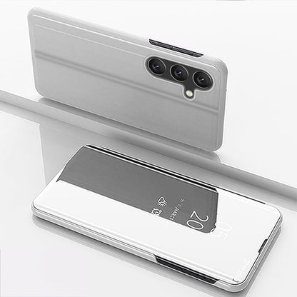 For Samsung Galaxy A55 Plated Mirror Horizontal Flip Leather Phone Case with Holder(Silver) - Galaxy Phone Cases by buy2fix | Online Shopping UK | buy2fix