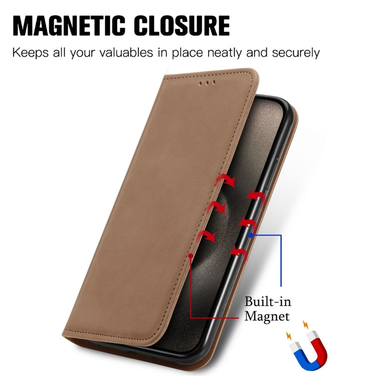 For iPhone 16 Pro Max Retro Skin Feel Magnetic Flip Leather Phone Case(Brown) - iPhone 16 Pro Max Cases by buy2fix | Online Shopping UK | buy2fix