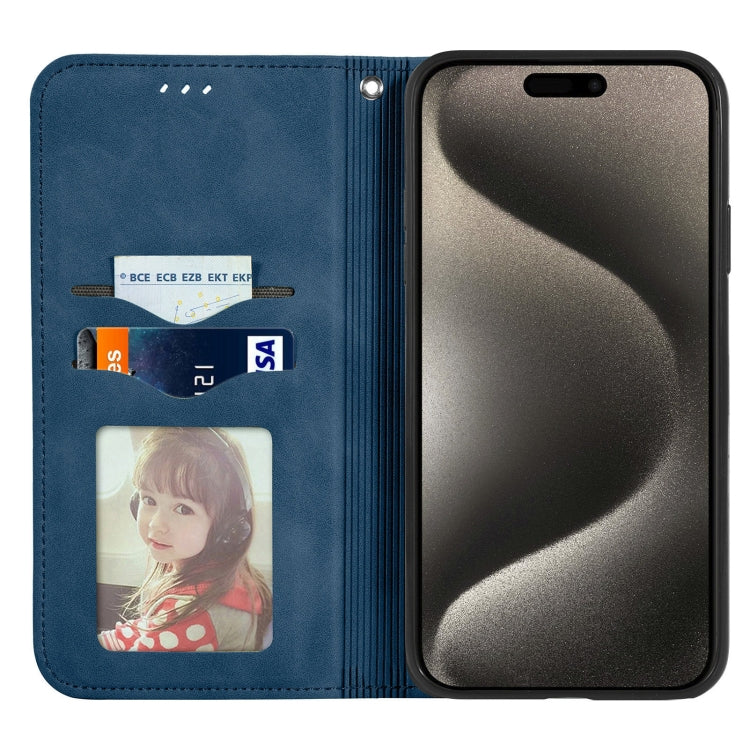 For iPhone 16 Pro Retro Skin Feel Magnetic Flip Leather Phone Case(Blue) - iPhone 16 Pro Cases by buy2fix | Online Shopping UK | buy2fix