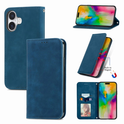 For iPhone 16 Plus Retro Skin Feel Magnetic Flip Leather Phone Case(Blue) - iPhone 16 Plus Cases by buy2fix | Online Shopping UK | buy2fix