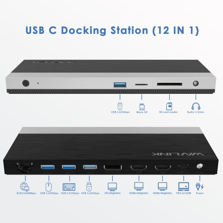 Wavlink UMD05 Display Port HDMI Port RJ45 Ethernet Triple Display MST Laptop Docking Station, Plug:US Plug -  by WAVLINK | Online Shopping UK | buy2fix