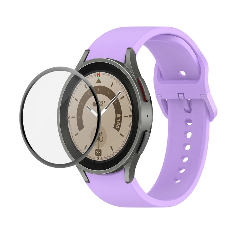 For Samsung Galaxy Watch5 Pro 45mm JUNSUNMAY Silicone Adjustable Strap + Full Coverage PMMA Screen Protector Kit(Purple) - Watch Bands by JUNSUNMAY | Online Shopping UK | buy2fix