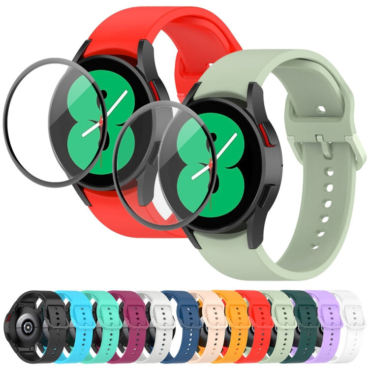 For Samsung Galaxy Watch5 40mm JUNSUNMAY Silicone Adjustable Strap + Full Coverage PMMA Screen Protector Kit(Dark Green) - Watch Bands by JUNSUNMAY | Online Shopping UK | buy2fix