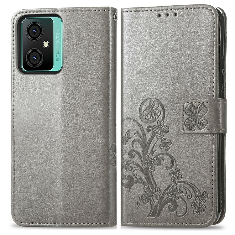 For Blackview Oscal C70 Four-leaf Clasp Embossed Buckle Leather Phone Case(Gray) - More Brand by buy2fix | Online Shopping UK | buy2fix