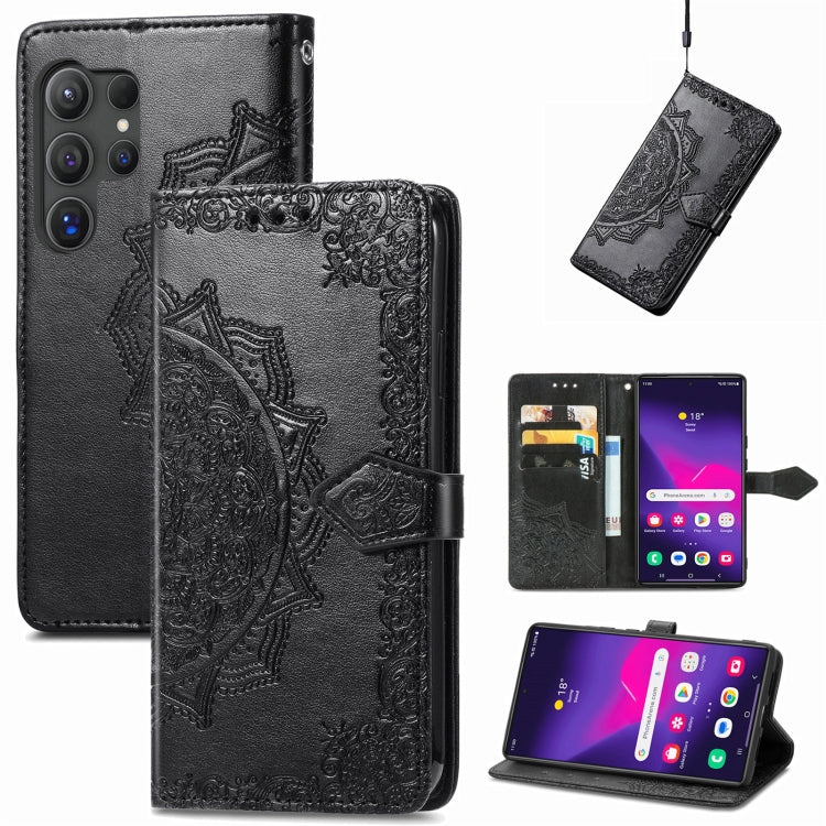 For Samsung Galaxy S25 Ultra 5G Mandala Flower Embossed Leather Phone Case(Black) - Galaxy S25 Ultra 5G Cases by buy2fix | Online Shopping UK | buy2fix