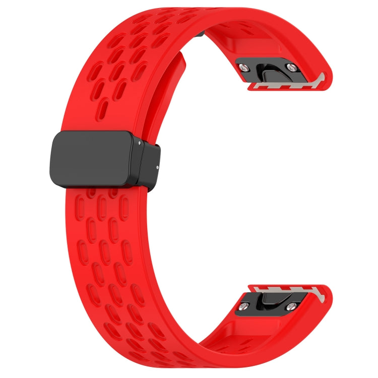 For Garmin Instinct 2x Quick Release Holes Magnetic Buckle Silicone Watch Band(Red) - Watch Bands by buy2fix | Online Shopping UK | buy2fix