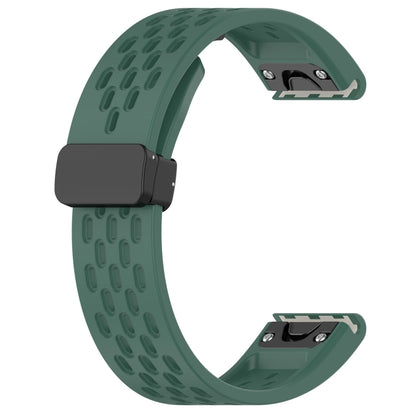 For Garmin Fenix 3 / 3 HR / 3 Sapphire Quick Release Holes Magnetic Buckle Silicone Watch Band(Dark Green) - Watch Bands by buy2fix | Online Shopping UK | buy2fix