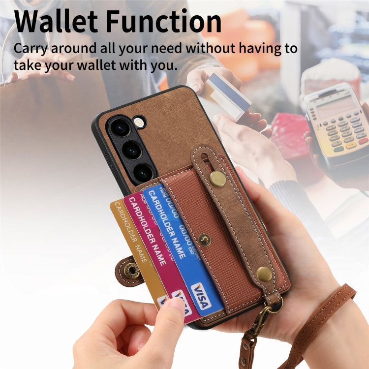 For Samsung Galaxy S23 5G Retro Cross Wristband Wallet Leather Back Phone Case(Brown) - Galaxy S23 5G Cases by buy2fix | Online Shopping UK | buy2fix