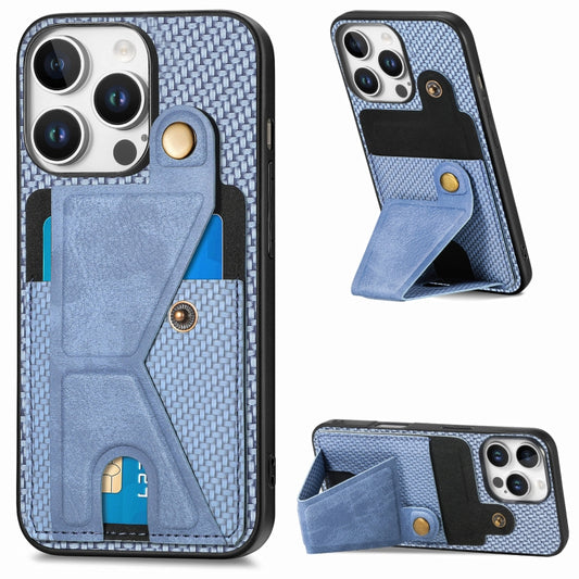 For iPhone 16 Pro Max Carbon Fiber Wallet Flip Card K-shaped Holder Phone Case(Blue) - iPhone 16 Pro Max Cases by buy2fix | Online Shopping UK | buy2fix